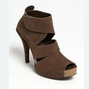 Pedro Garcia Open-toe Suede Chenoa Bootie Sz 37 Chocolate Brown Chic Feminine